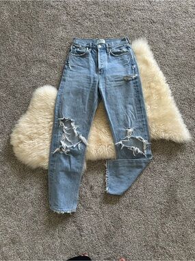 ✨ Agolde Women’s Light Blue Distressed High-Waist 90s Jeans in Size 23✨